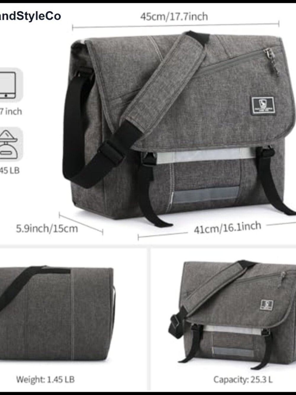 Water-Resistant Laptop Messenger Bag Crossbody Adjustable Strap Sleeve - Picture 2 of 6